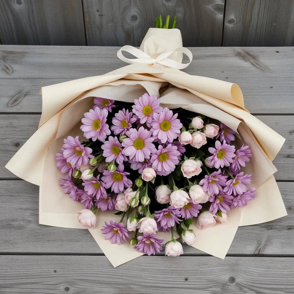 Букет цветов из: Розы и Хризантемы в Сибирцево