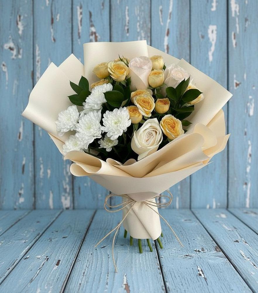 Букет цветов из: Розы и Хризантемы в Сибирцево