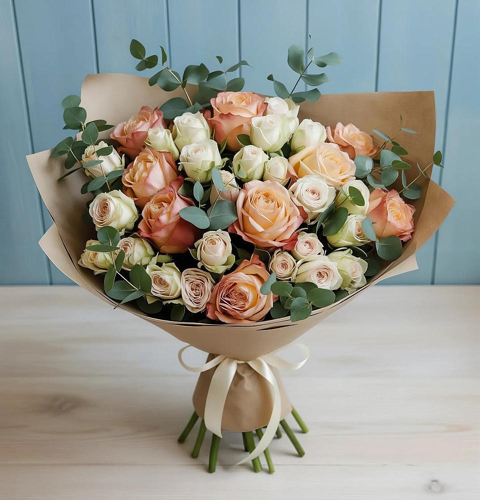 Букет цветов из: Альстромерии и Розы в Сибирцево