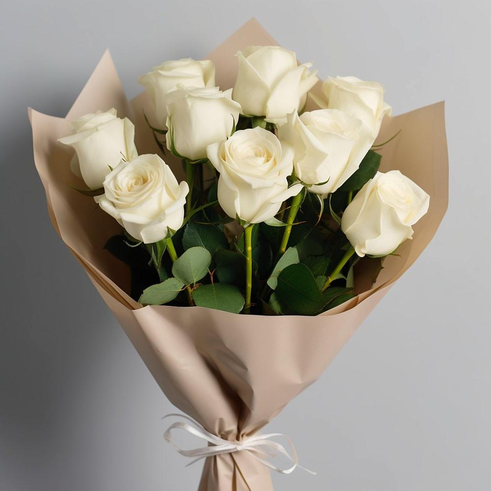 Букет 9 Белых роз Эдлесс Лав в Сибирцево
