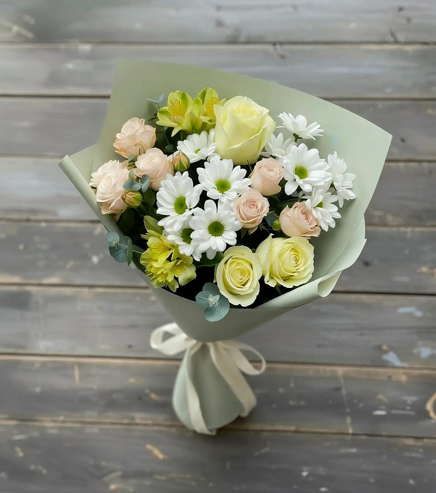 Букет цветов из: Альстромерии, Розы и Хризантемы в Сибирцево