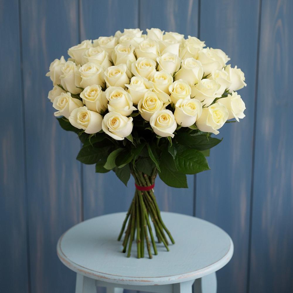 Букет 51 Белая роза Эдлесс Лав в Сибирцево