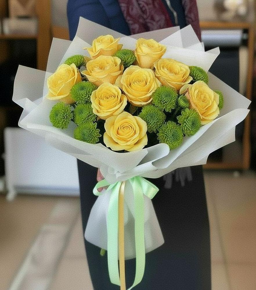 Букет цветов из: Хризантемы и Розы в Сибирцево