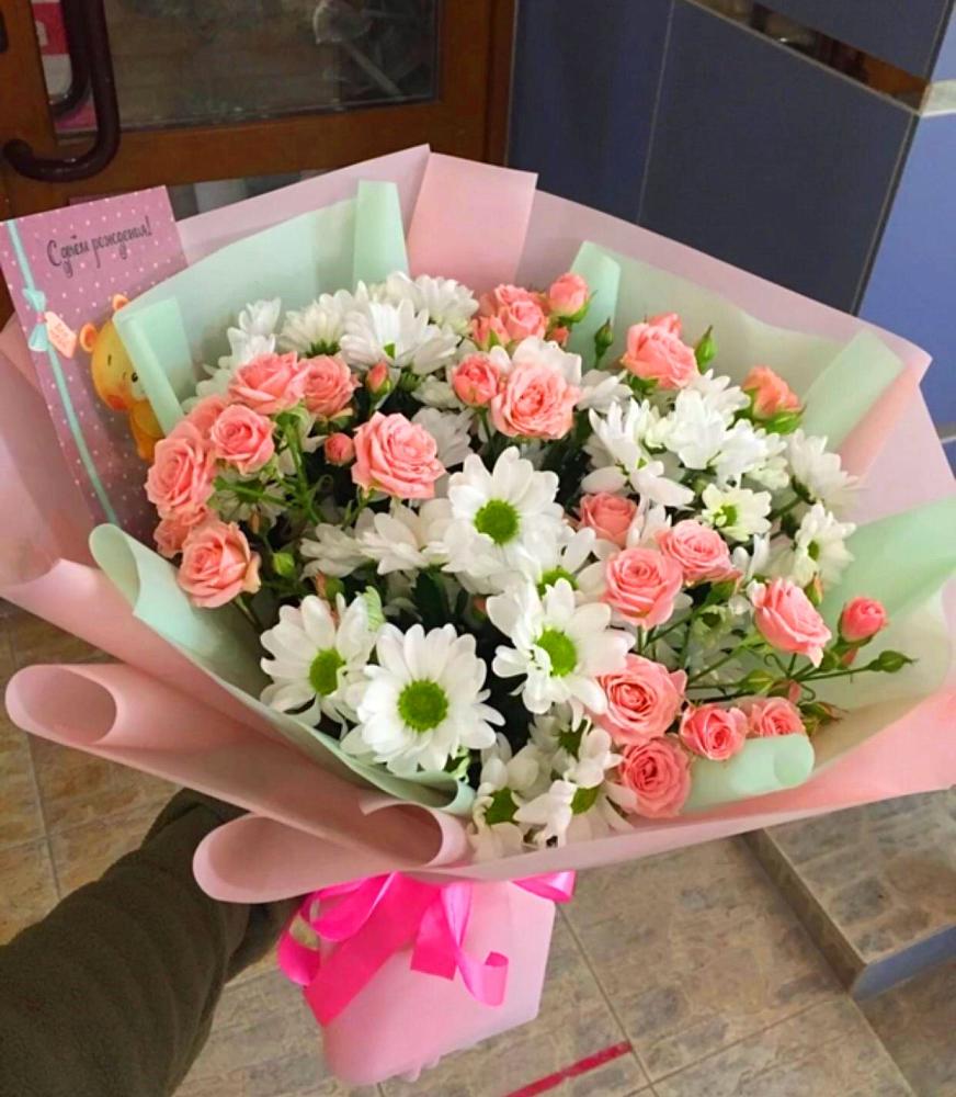 Букет цветов из: Розы и Хризантемы в Сибирцево