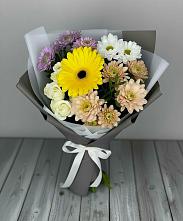 Букет цветов из:  Розы, Герберы и Хризантемы в Сибирцево
