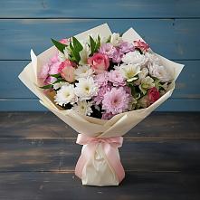 Букет цветов из:  Хризантемы, Альстромерии и Розы в Сибирцево