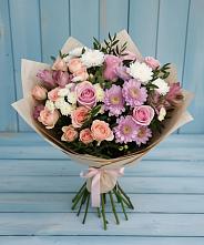 Букет цветов из:  Хризантемы, Розы и Альстромерии в Сибирцево