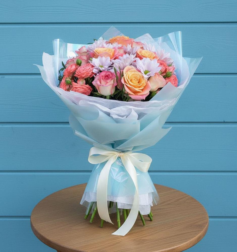 Букет цветов из: Хризантемы и Розы в Сибирцево