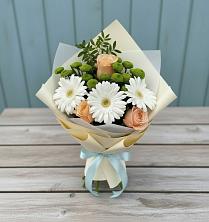 Букет цветов из:  Герберы, Розы и Хризантемы в Сибирцево