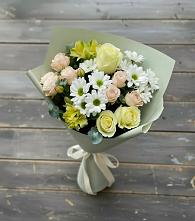 Букет цветов из:  Альстромерии, Розы и Хризантемы в Сибирцево