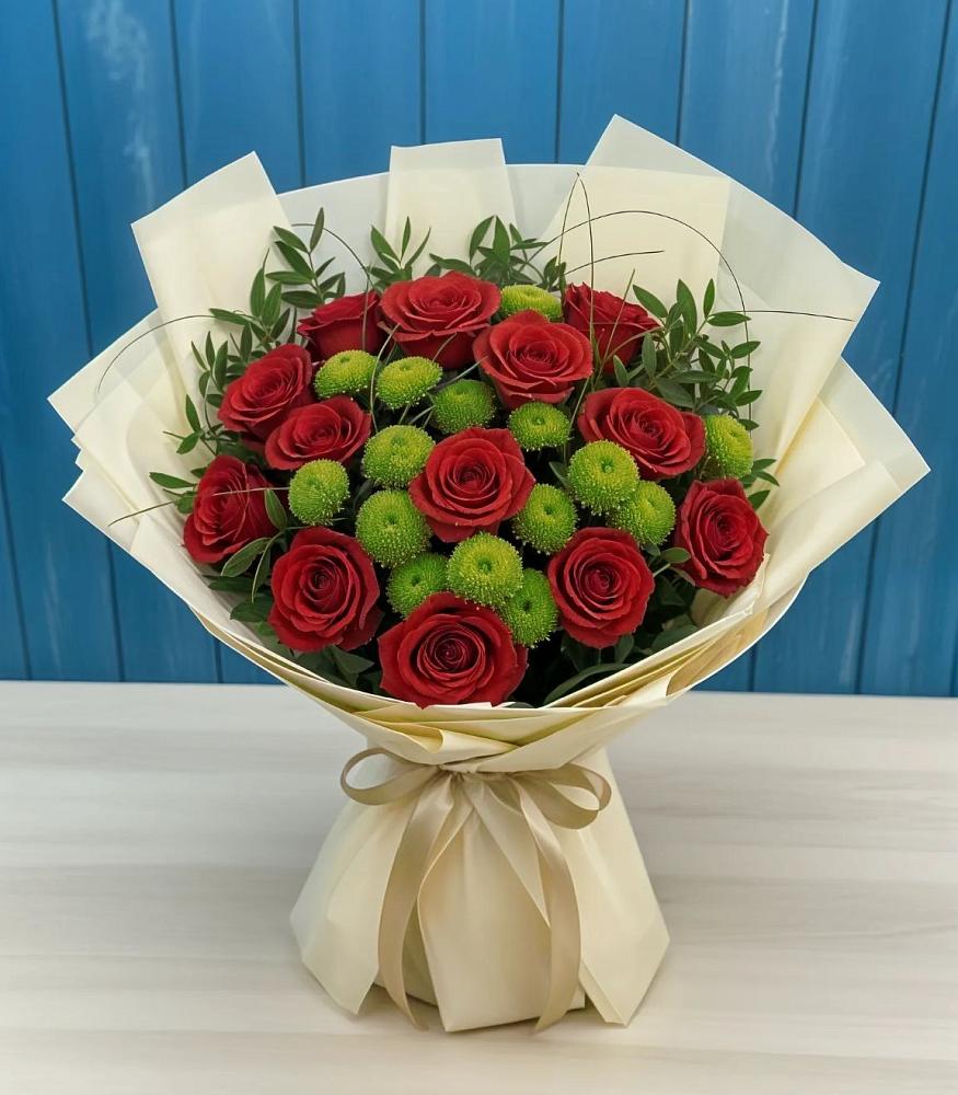 Букет цветов из: Розы и Хризантемы в Сибирцево