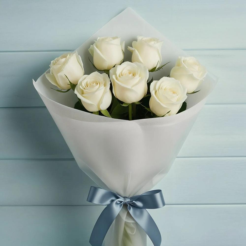 Букет 7 Белых роз Эдлесс Лав в Сибирцево