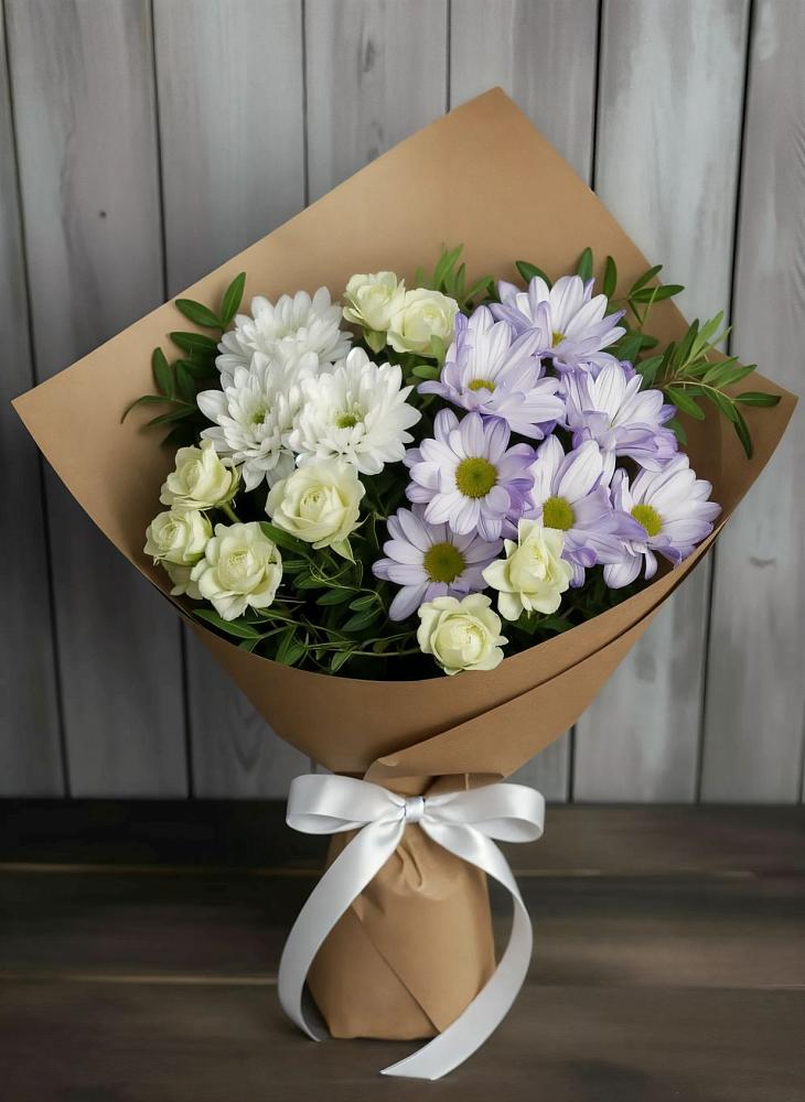 Букет цветов из: Хризантемы и Розы в Сибирцево